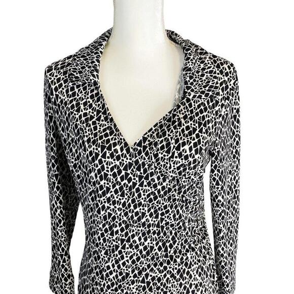 Laundry by Design Women's 8 Black White Geometric Print Wrap Midi Dress Cocktail - Picture 4 of 9